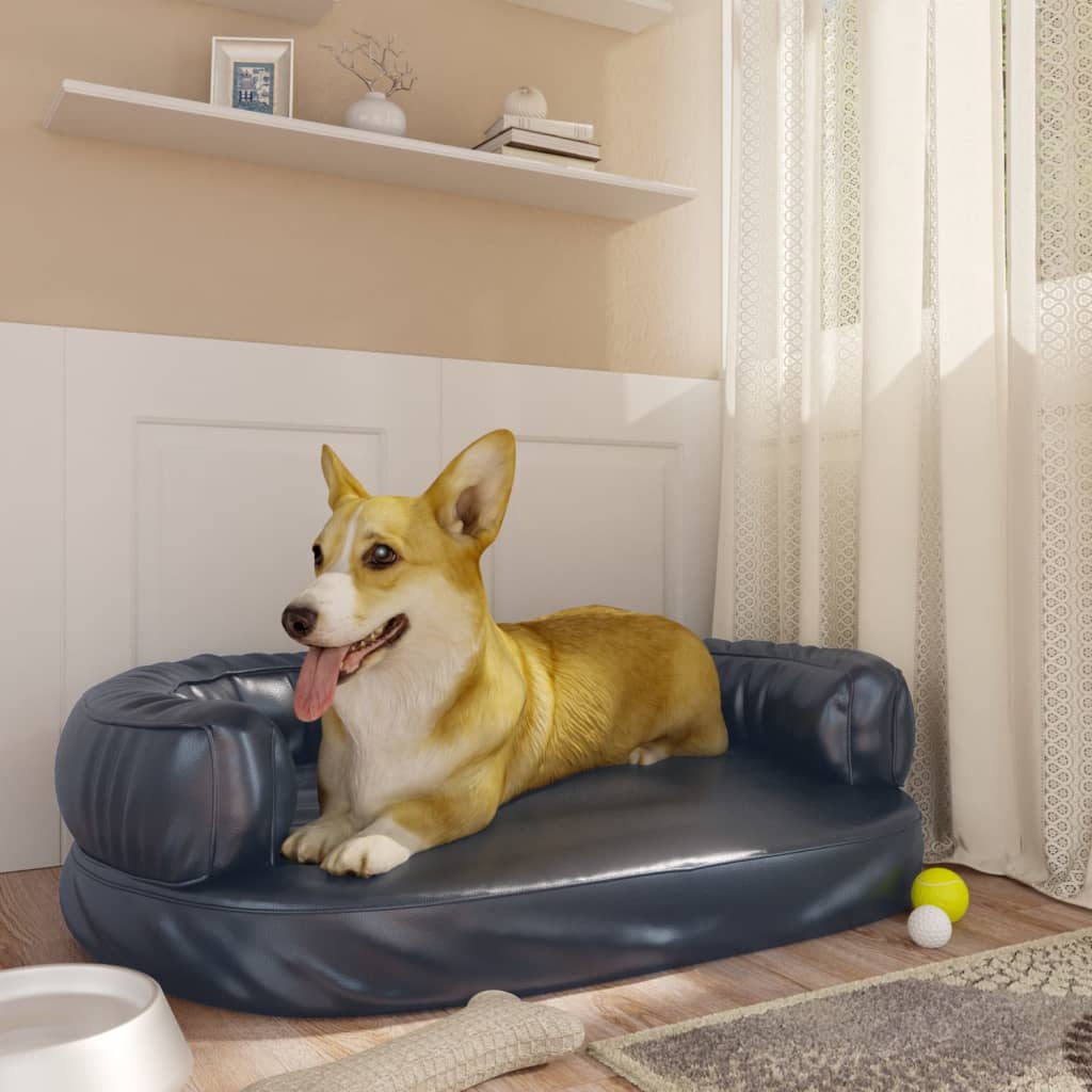 vidaXL Ergonomic Foam Dog Bed 60x42 cm Faux Leather Dark Blue