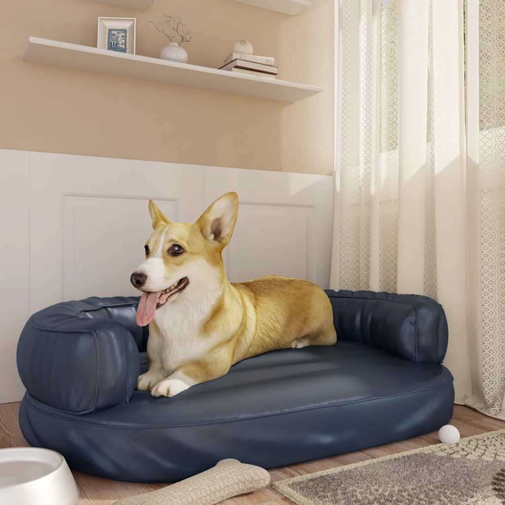 vidaXL Ergonomic Foam Dog Bed 60x42 cm Faux Leather Dark Blue