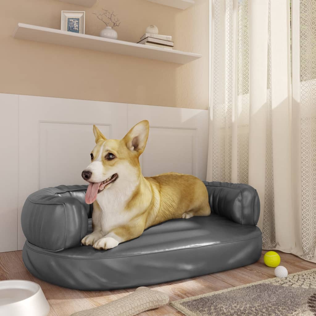 vidaXL Ergonomic Foam Dog Bed 60x42 cm Faux Leather Dark Blue