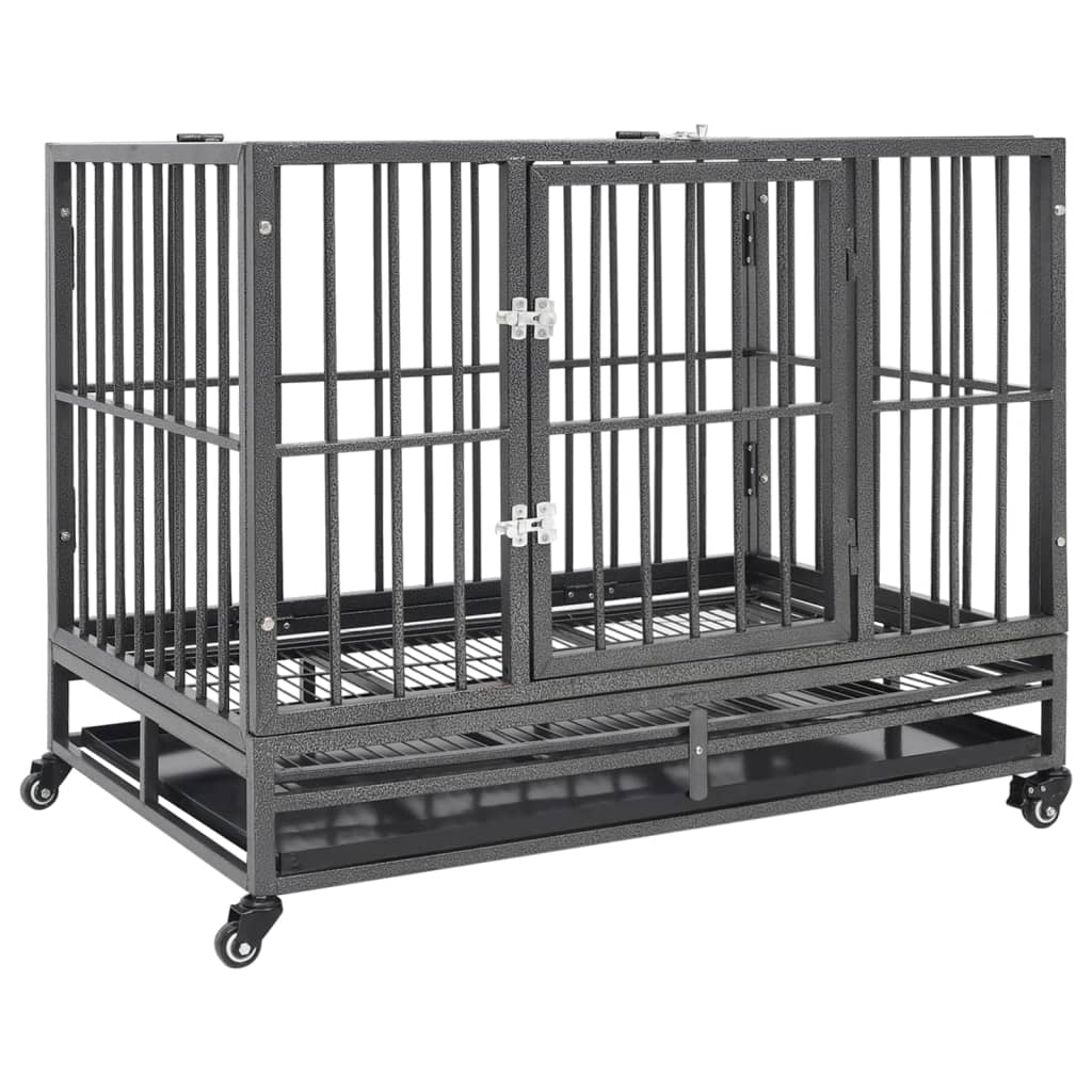 vidaXL Dog Crate with Wheels 92x62x76 cm Steel