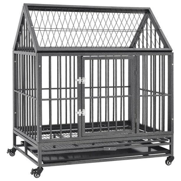 vidaXL Dog Crate with Wheels and Roof 92x62x106 cm Steel