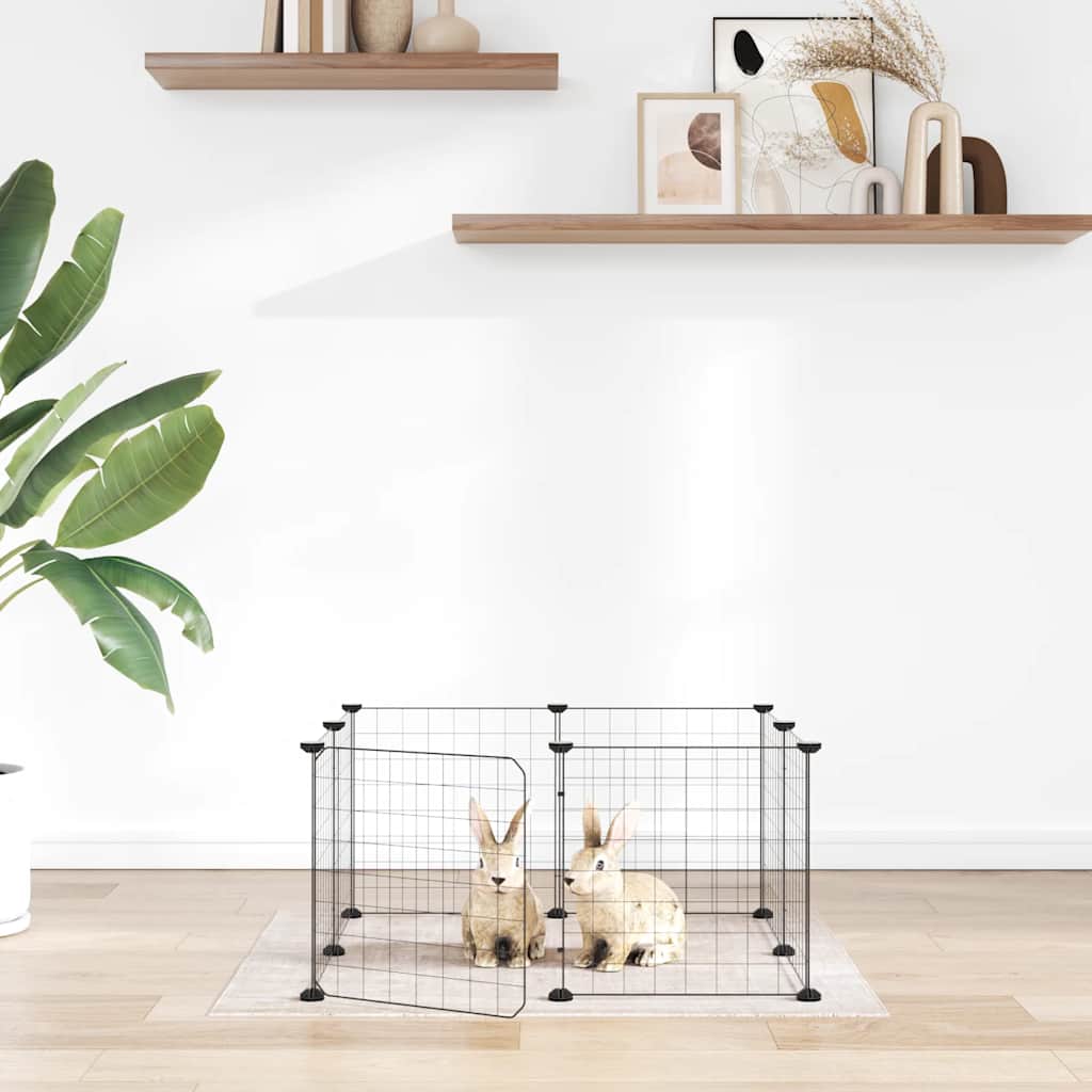 vidaXL Pet Playpen with 8 Panels, Black, 35x35 cm, Steel