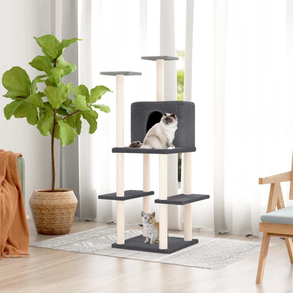 vidaXL Cat Tree with Sisal Scratching Posts 144.5 cm Cream