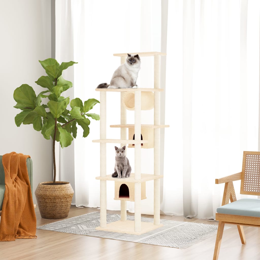 vidaXL Cat Tree with Sisal Scratching Posts 169 cm Cream
