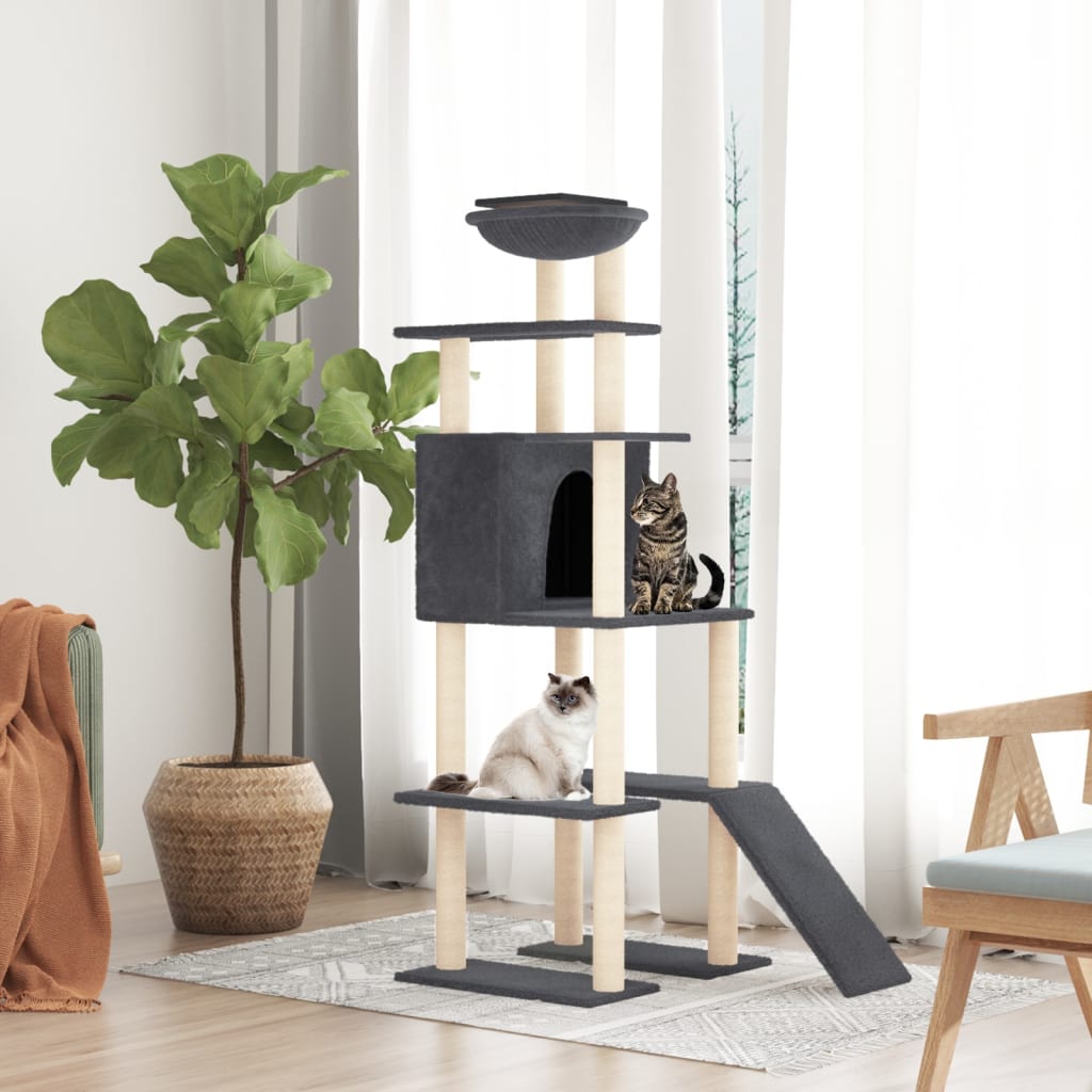 vidaXL Cat Tree with Sisal Scratching Posts 166 cm Cream