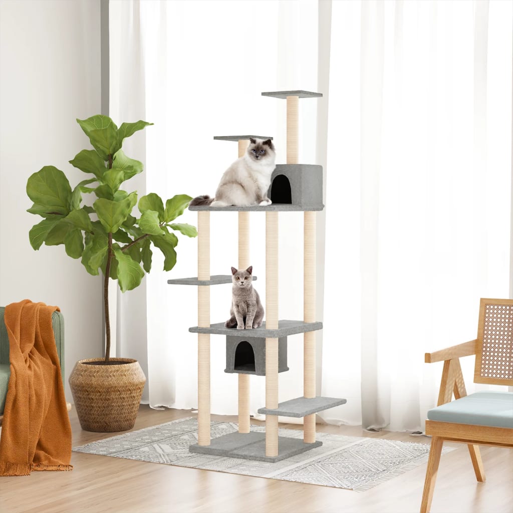 vidaXL Cat Tree with Sisal Scratching Posts 176 cm Cream