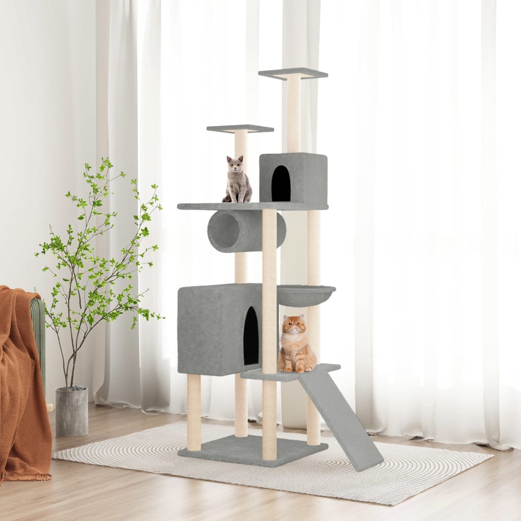 vidaXL Cat Tree with Sisal Scratching Posts 168 cm Light Grey