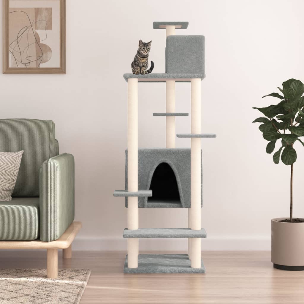 vidaXL Cat Tree with Sisal Scratching Posts 154 cm Cream