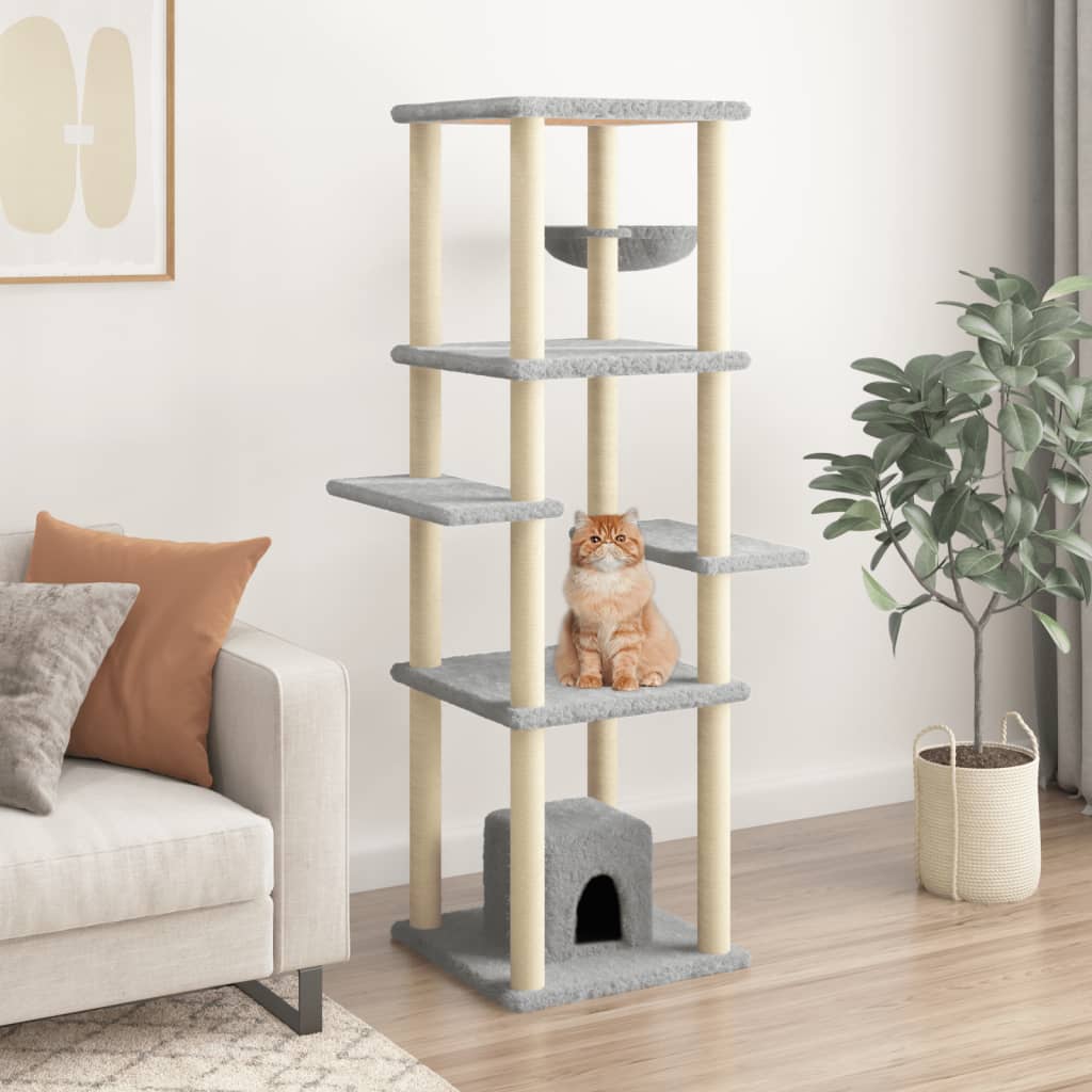 vidaXL Cat Tree with Sisal Scratching Posts 154 cm Light Grey