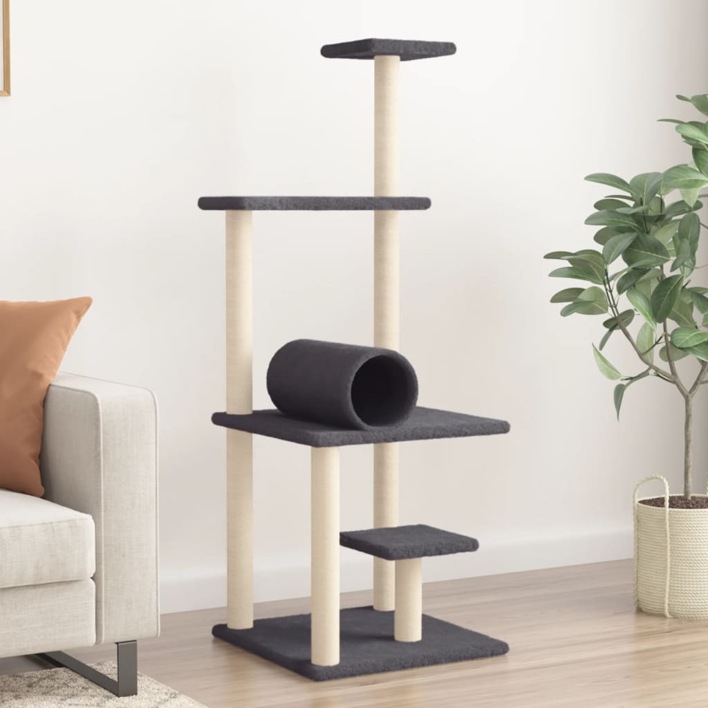 vidaXL Kattenmeubel met sisal krabpalen 136 cm donkergrijs
