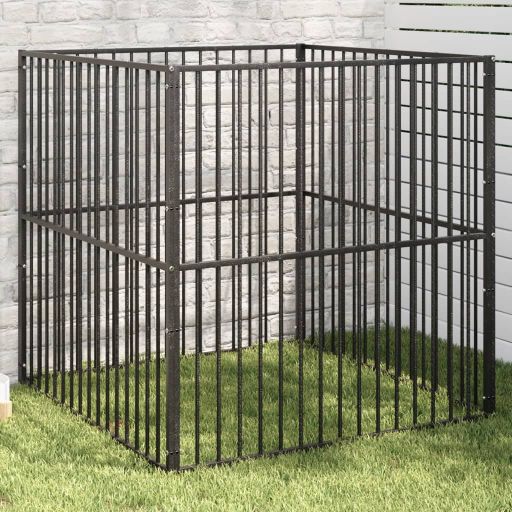 vidaXL Dog Kennel 4 Panels Powder-Coated Steel Black