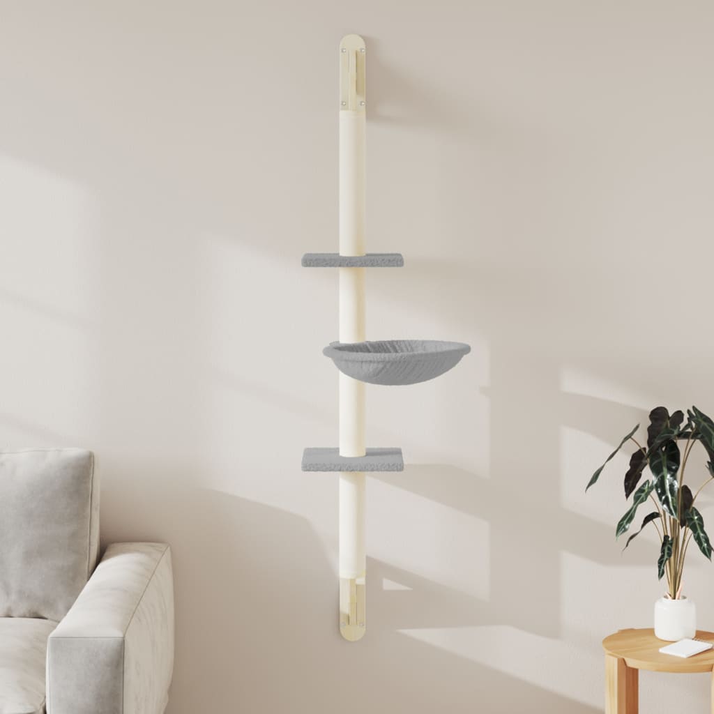 vidaXL Kattenmeubel wandgemonteerd met krabpaal 142,5 cm crèmekleurig