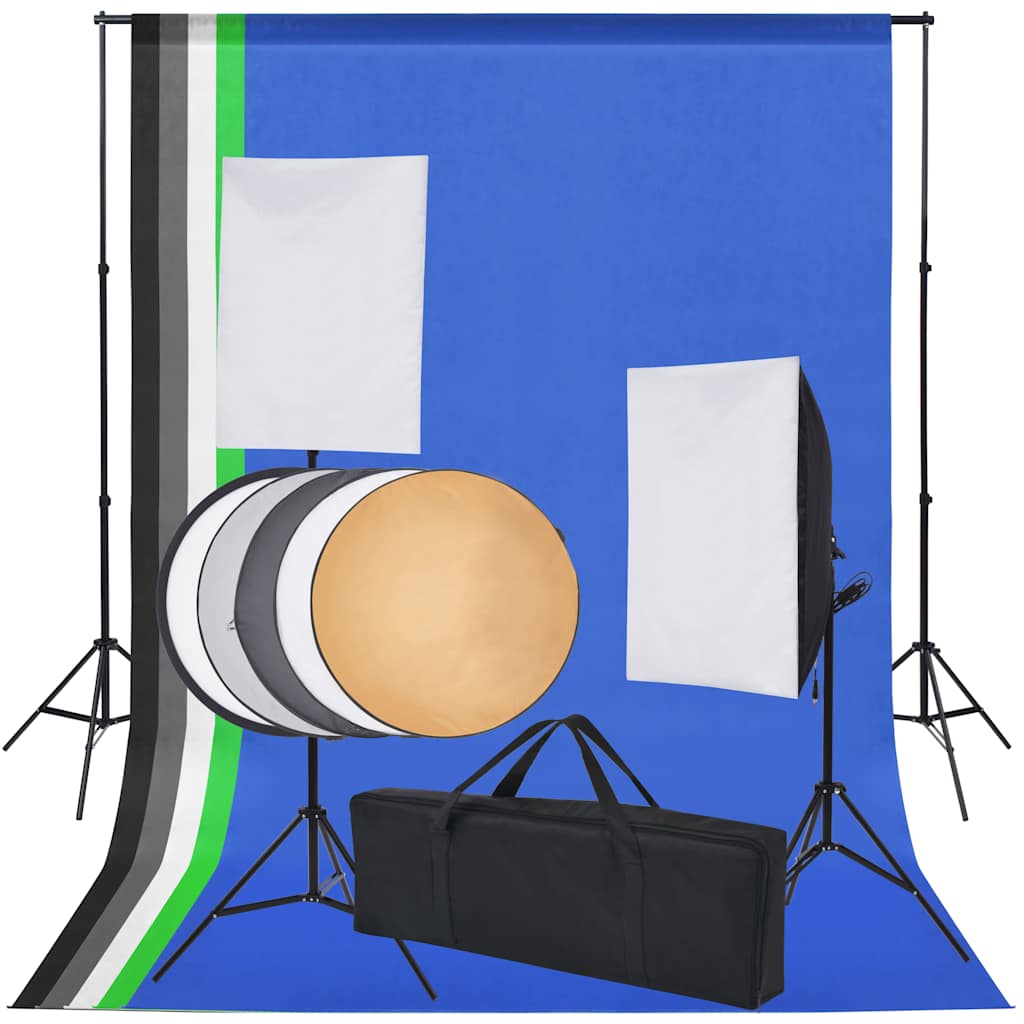 vidaXL Photo Studio Set with 5 Backdrops & 2 Softboxes