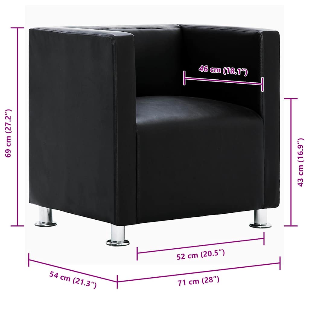 vidaXL Cube Armchair Artificial Leather Black