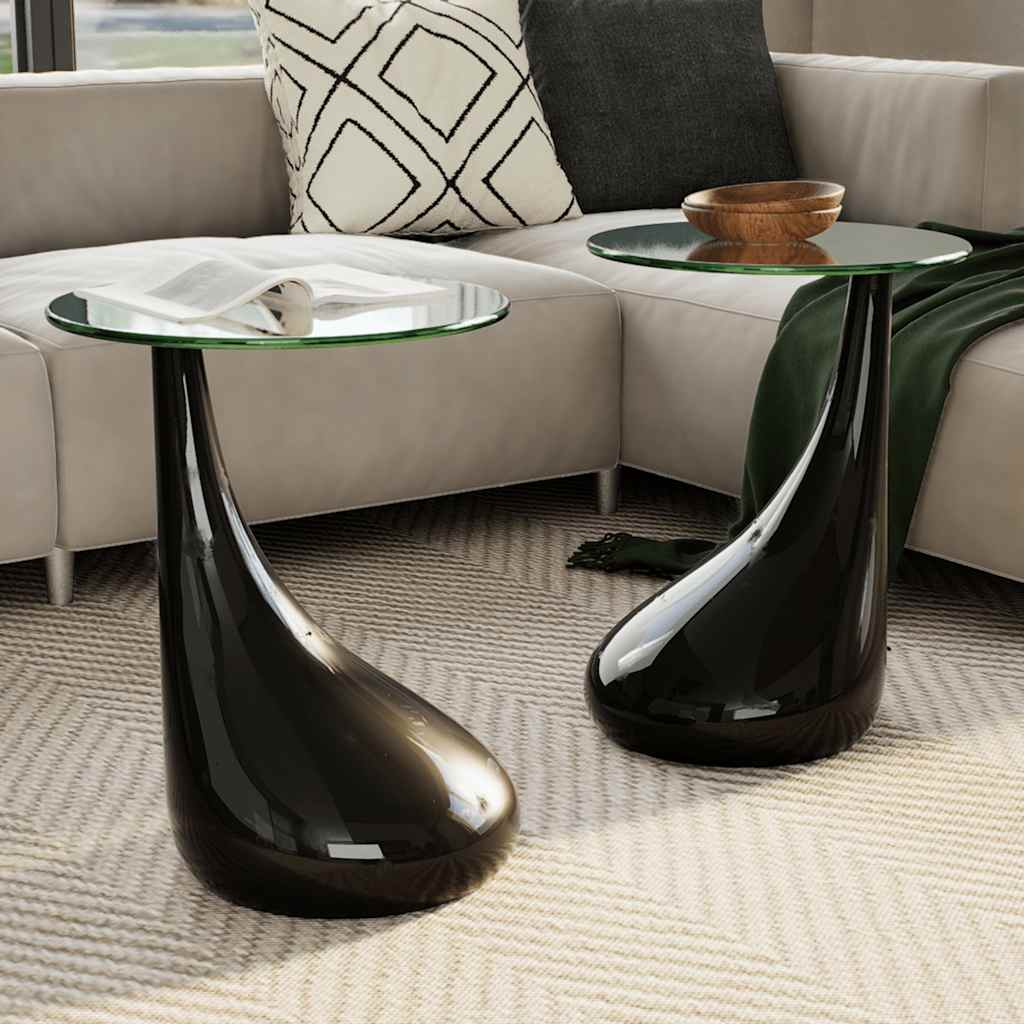 vidaXL Salontafel met rond glazen tafelblad hoogglans zwart