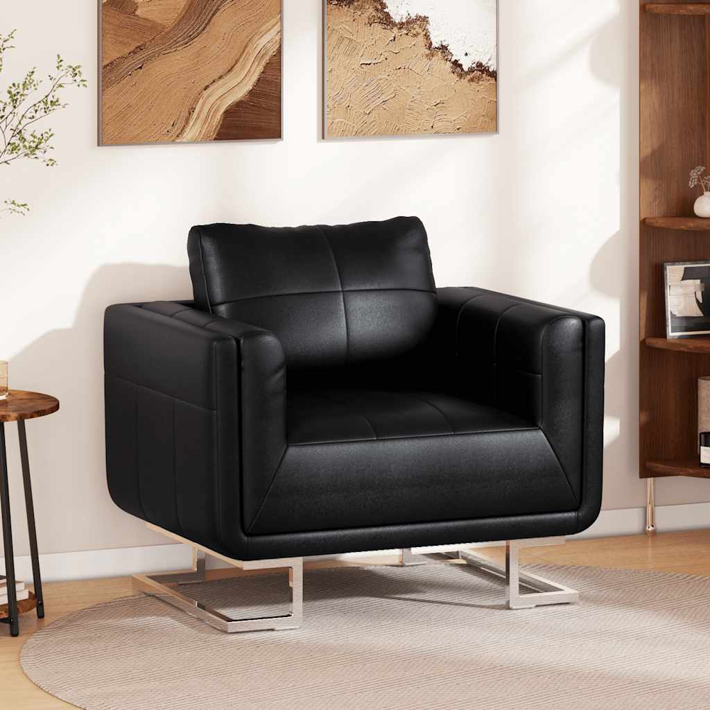 vidaXL Cube Armchair with Chrome Legs Faux Leather Brown