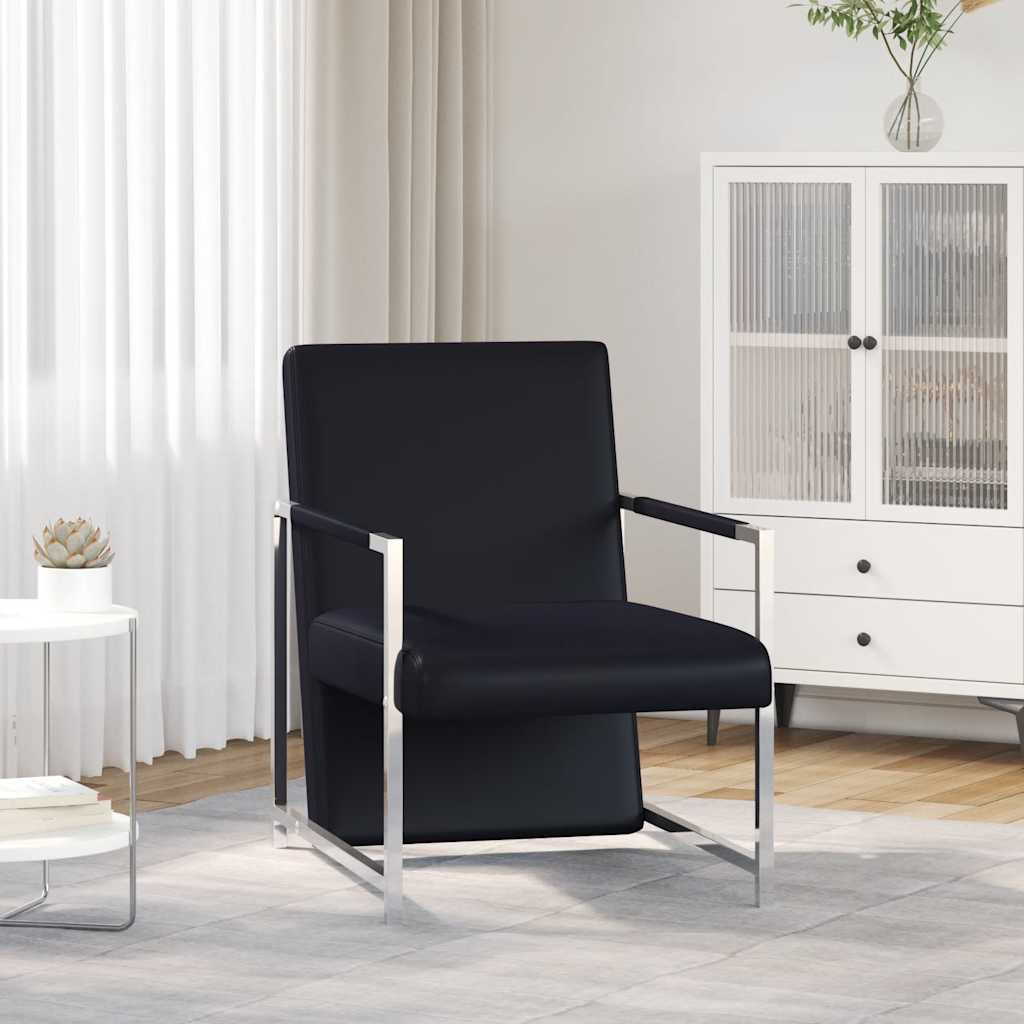 vidaXL Armchair with chrome legs faux leather black