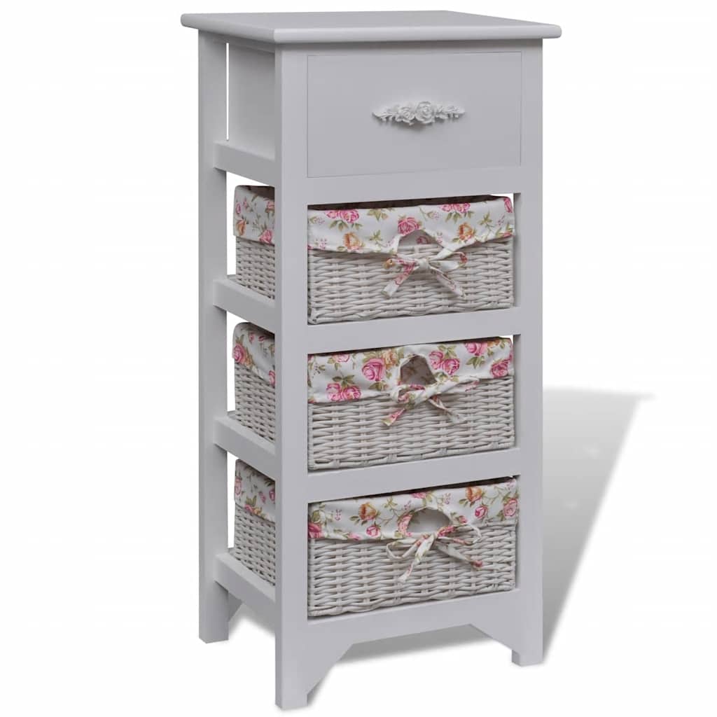 vidaXL Cabinet with 1 Drawer and 2 Baskets Paulownia Wood White