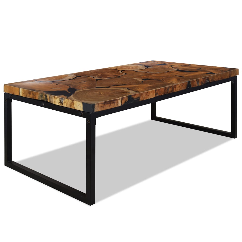 vidaXL Coffee table 110x60x40 cm teak wood and resin