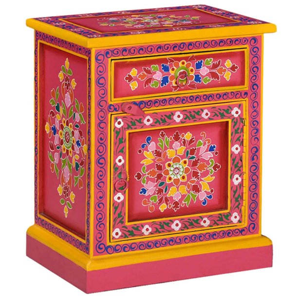 vidaXL Bedside Cabinet Hand-Painted Solid Mango Wood Turquoise