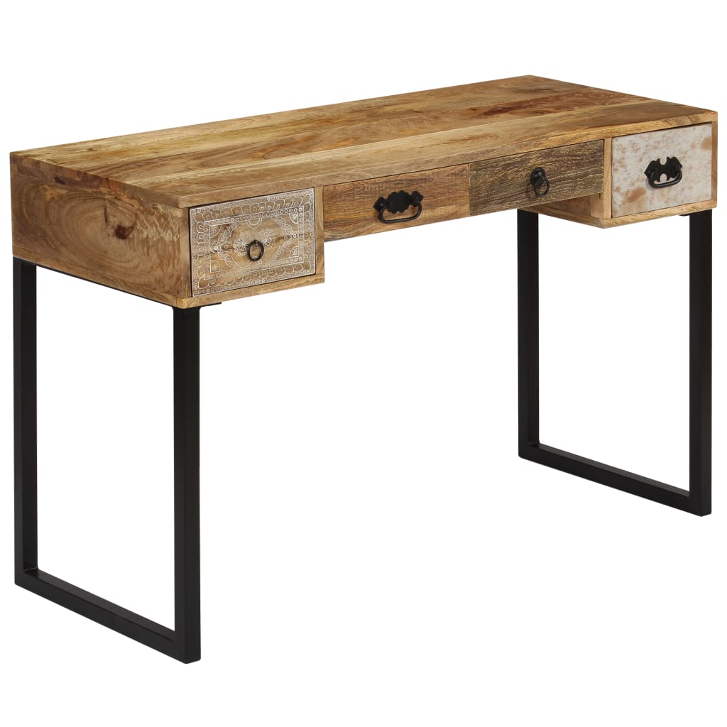 vidaXL Bureau 117x50x76 cm massief acaciahout en echt leer