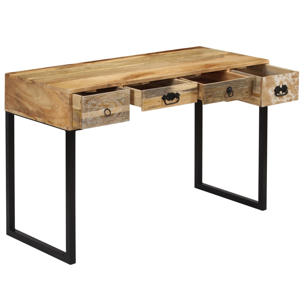 vidaXL Bureau 117x50x76 cm massief acaciahout en echt leer