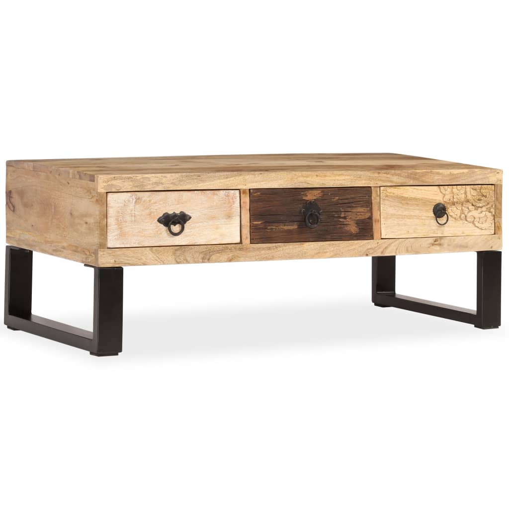 vidaXL Salontafel met 3 lades 90x50x35 cm massief mangohout