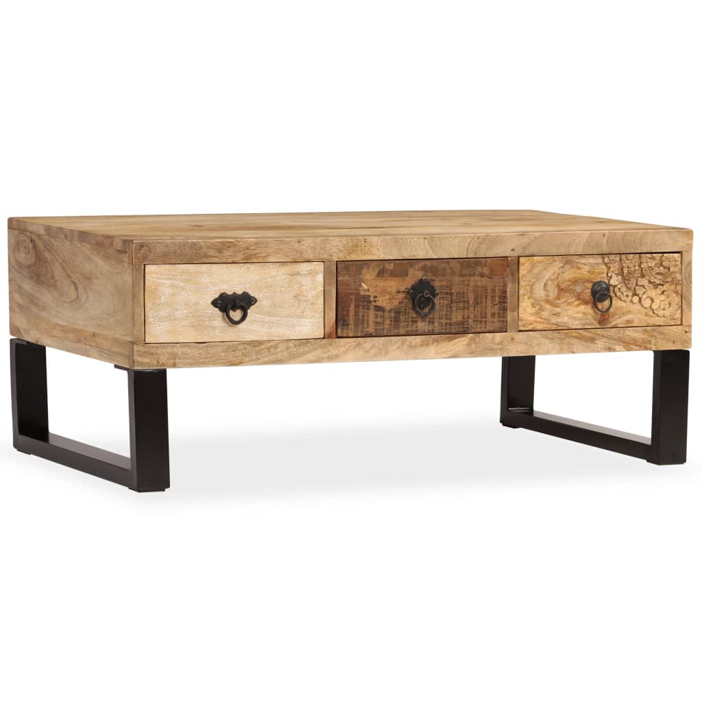 vidaXL Salontafel met 3 lades 90x50x35 cm massief mangohout