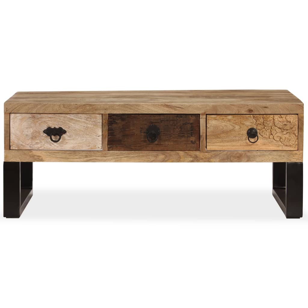 vidaXL Salontafel met 3 lades 90x50x35 cm massief mangohout