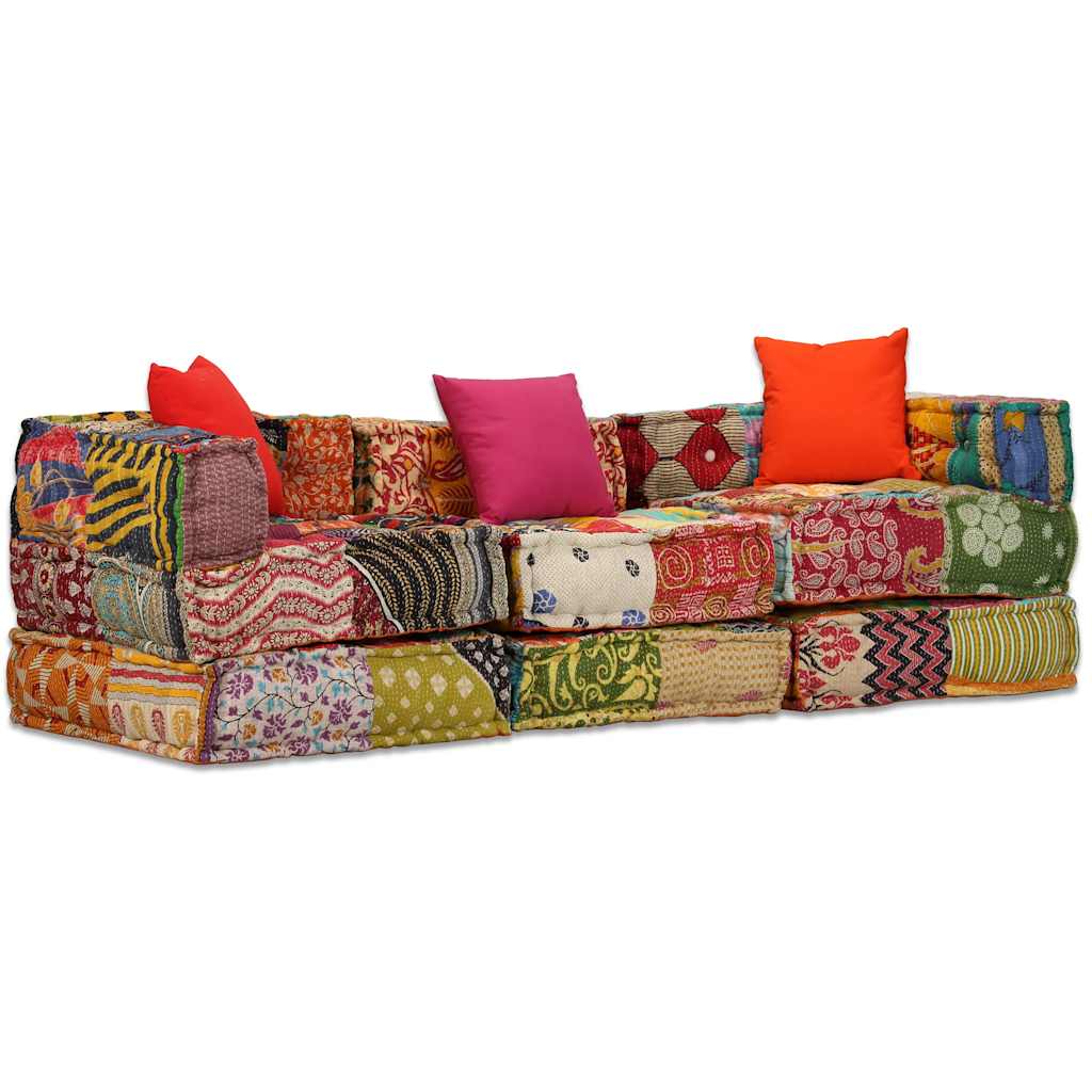 vidaXL Two-Seater Modular Patchwork Fabric Pouf