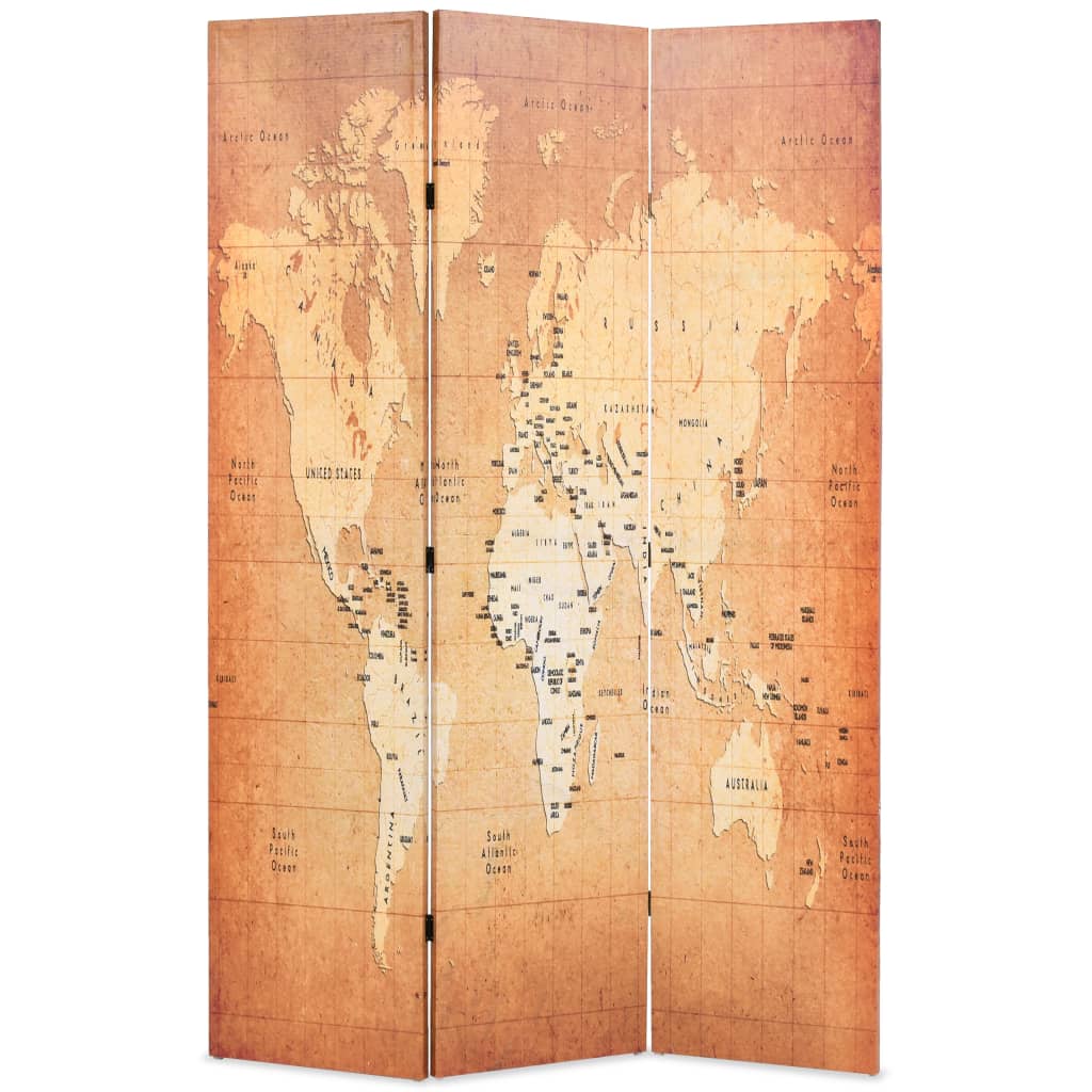 vidaXL Folding Room Divider World Map 120x170 cm Yellow