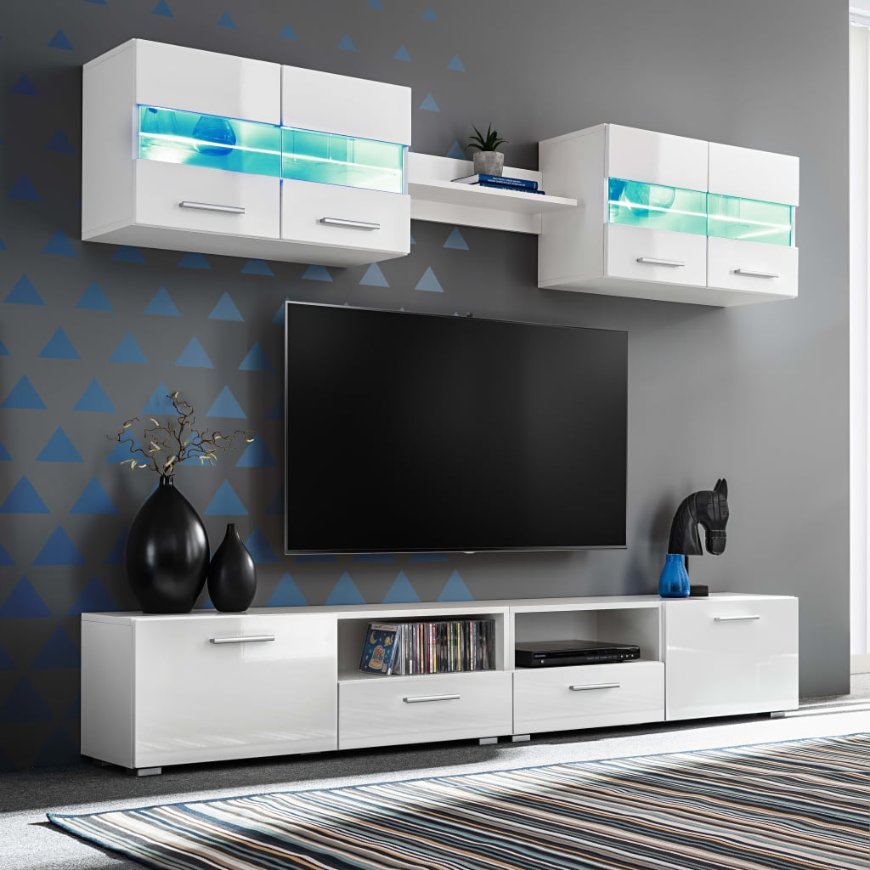 vidaXL TV Cabinet Set with LED Lights High Gloss White 5-piece