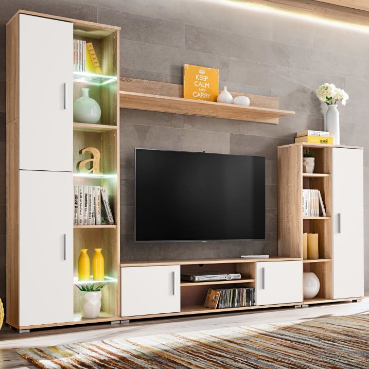 vidaXL Tv-wandmeubel met LED-verlichting Sonoma eiken