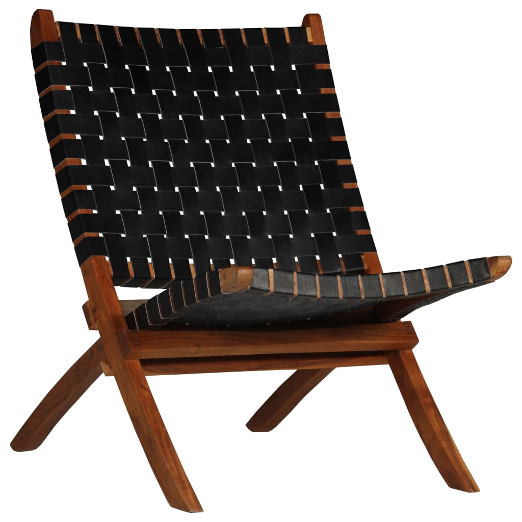 vidaXL Folding Chair Cross Striped Genuine Leather Brown