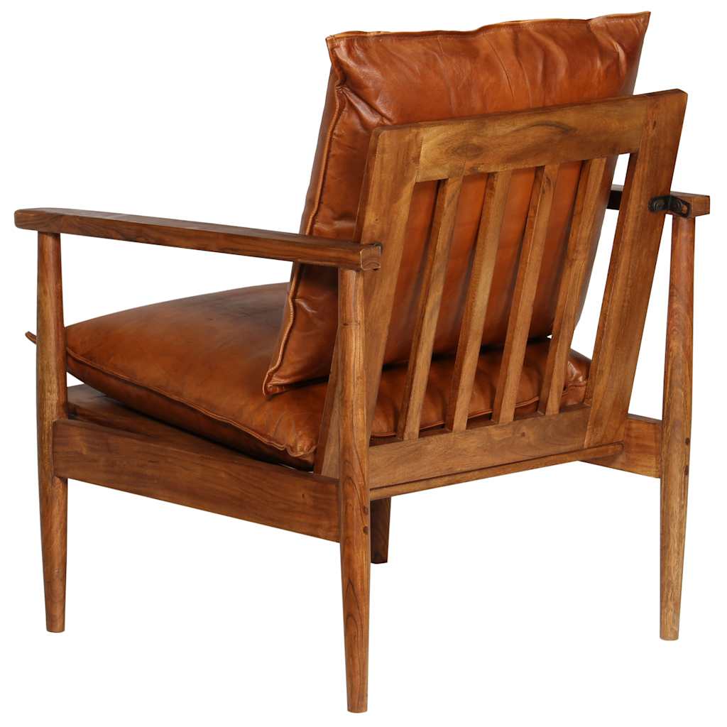 vidaXL Fauteuil echt leer met acaciahout bruin