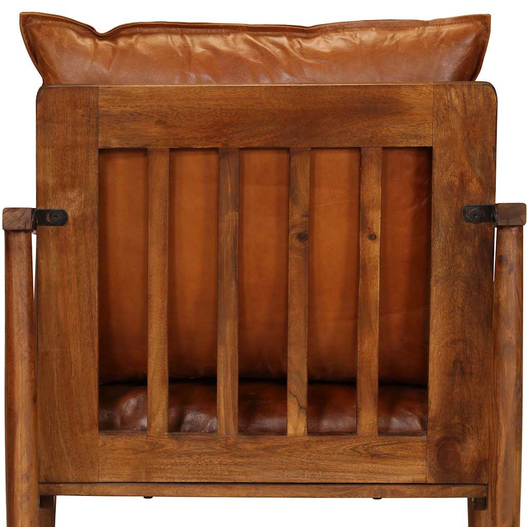 vidaXL Fauteuil echt leer met acaciahout bruin