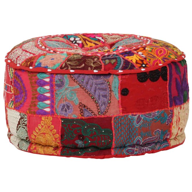 vidaXL Patchwork Round Handmade Pouf 40x20 cm Cotton Red