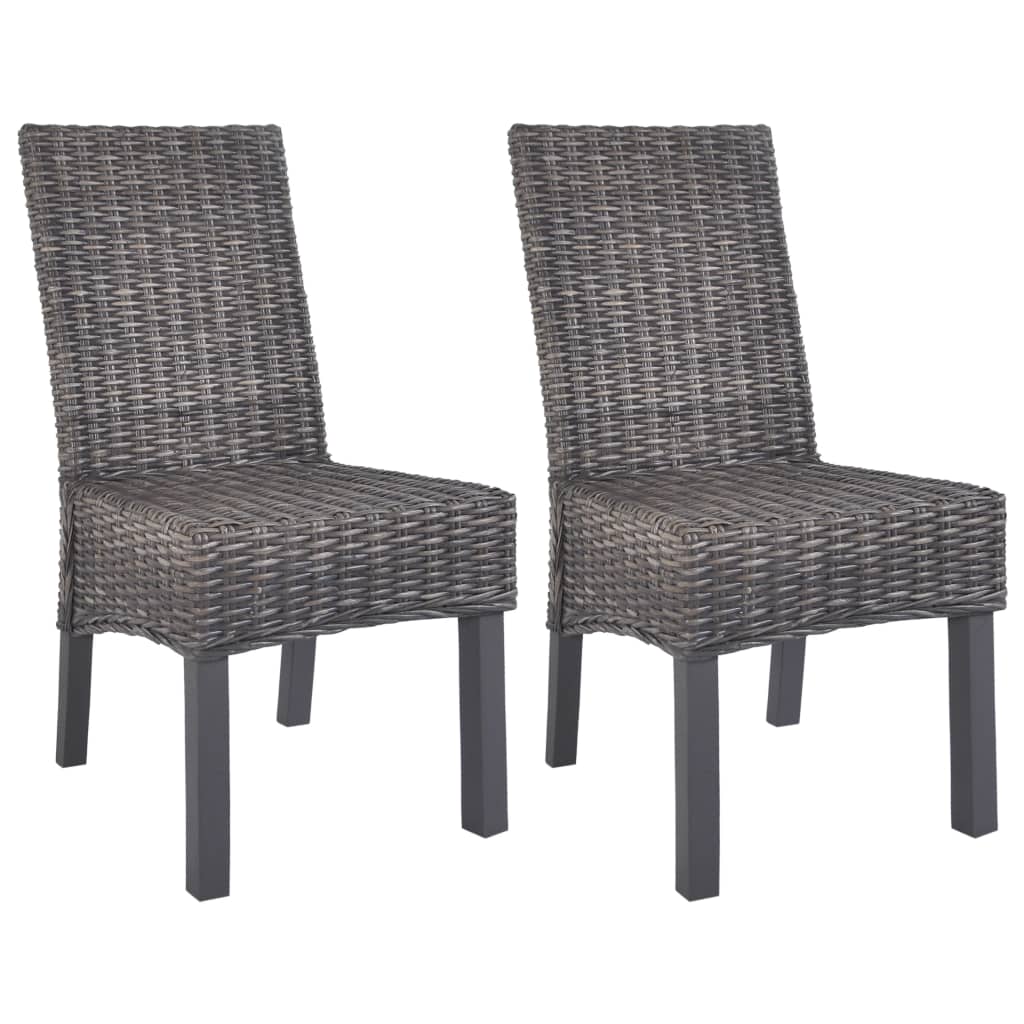vidaXL Eetkamerstoelen 2 st kubu rattan en mahoniehout lichtbruin