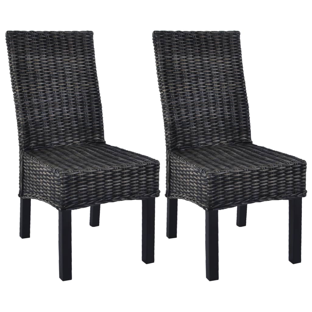 vidaXL Eetkamerstoelen 2 st kubu rattan en mahoniehout lichtbruin