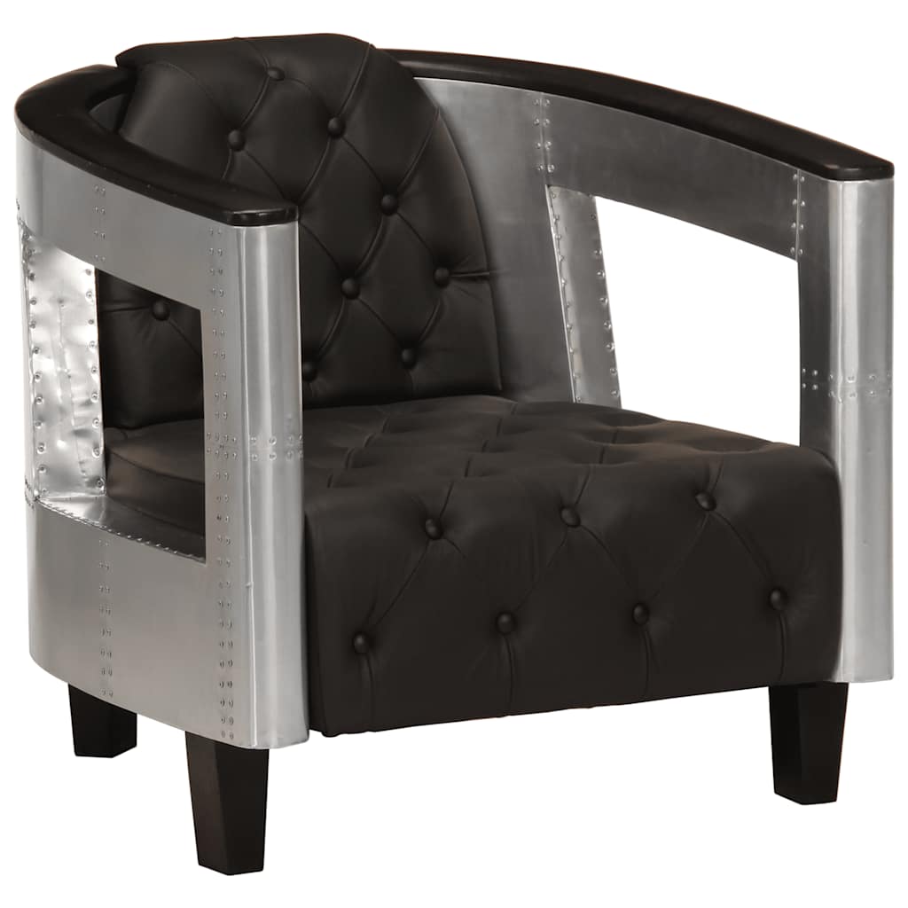 vidaXL Fauteuil luchtvaartstijl echt leer zwart