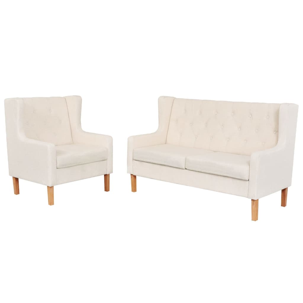 vidaXL Tweezitsbank stof crèmewit