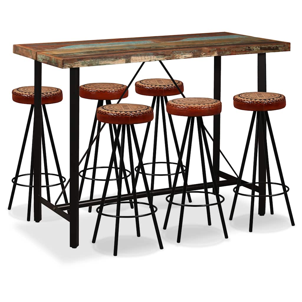 vidaXL Barset massief gerecycled hout, echt leer en canvas 3-delig
