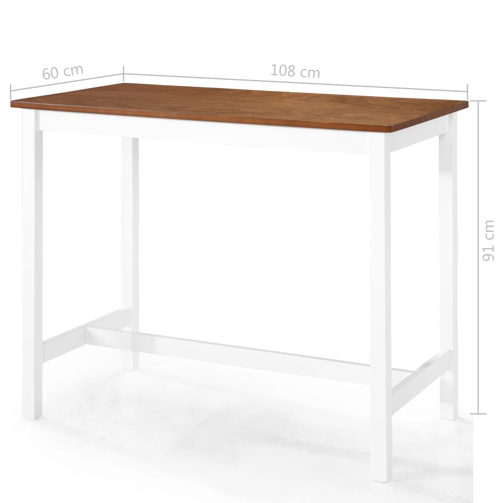 vidaXL Bartafel- en barstoelenset massief hout bruin en wit 3-delig