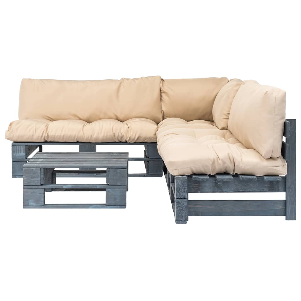 vidaXL 4-delige Loungeset pallet met zandkleurige kussens hout