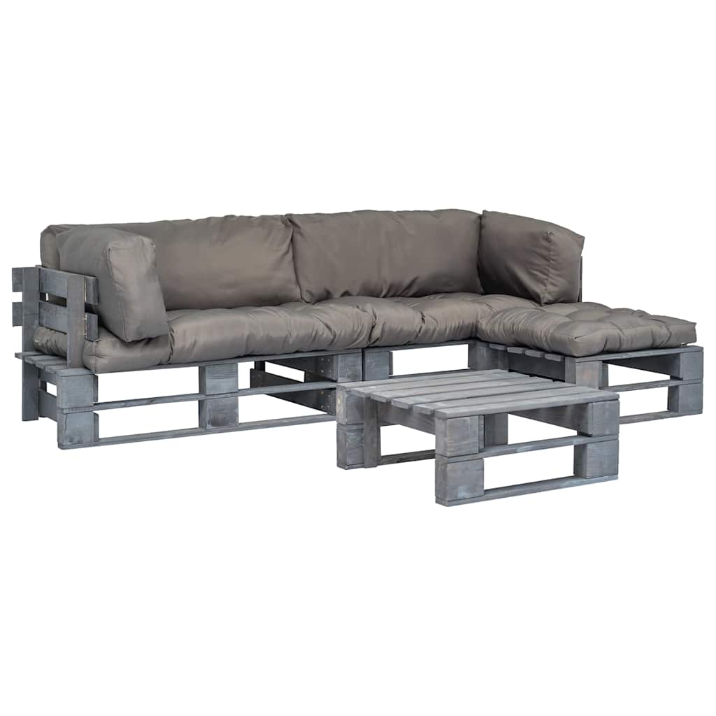 vidaXL 4-delige Loungeset pallet met zandkleurige kussens hout