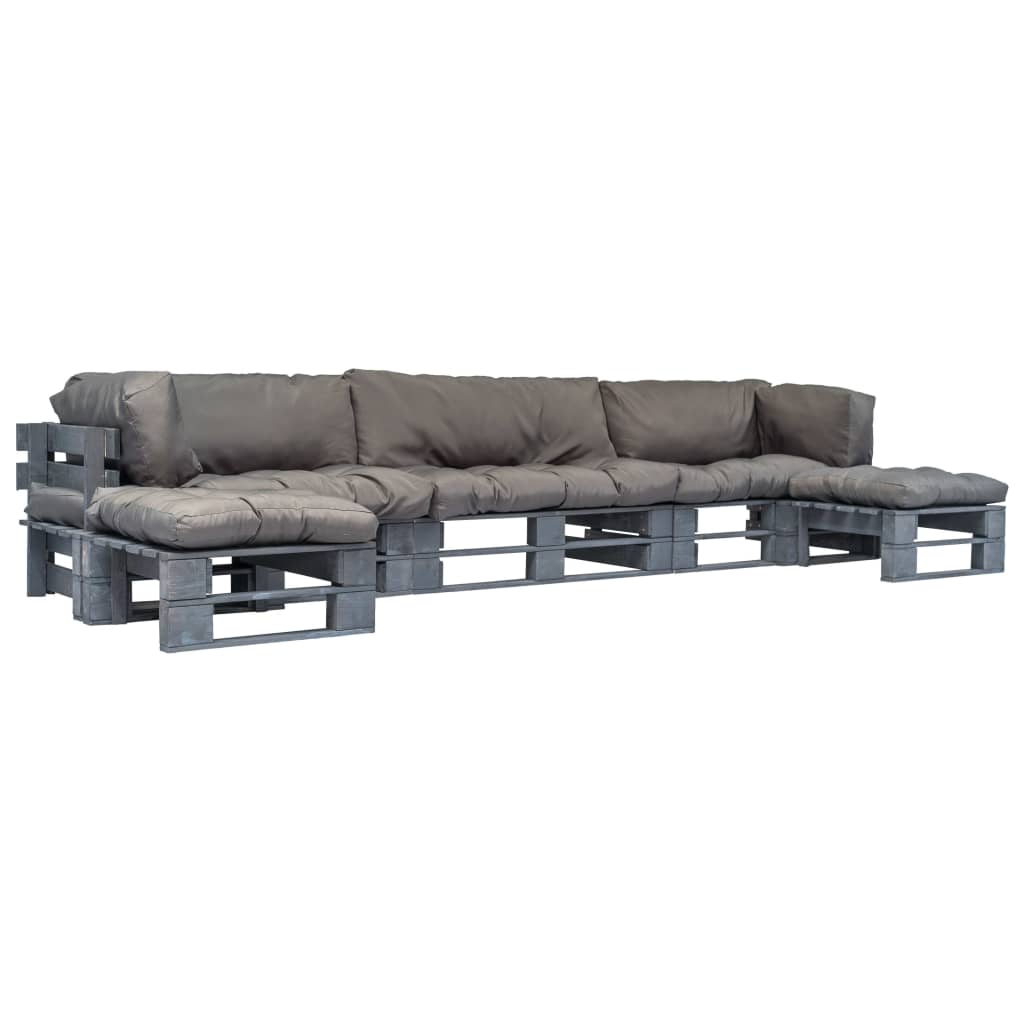 vidaXL 6-delige Loungeset pallet met grijze kussens hout