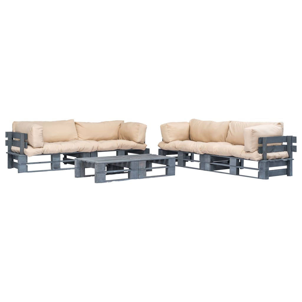 vidaXL 6-Piece Pallet Lounge Set with Sand-Colored Cushions Wood