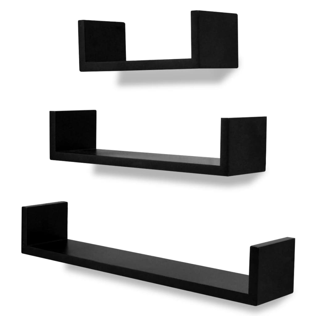 vidaXL 3 st Wandschappen U-vormig MDF zwart