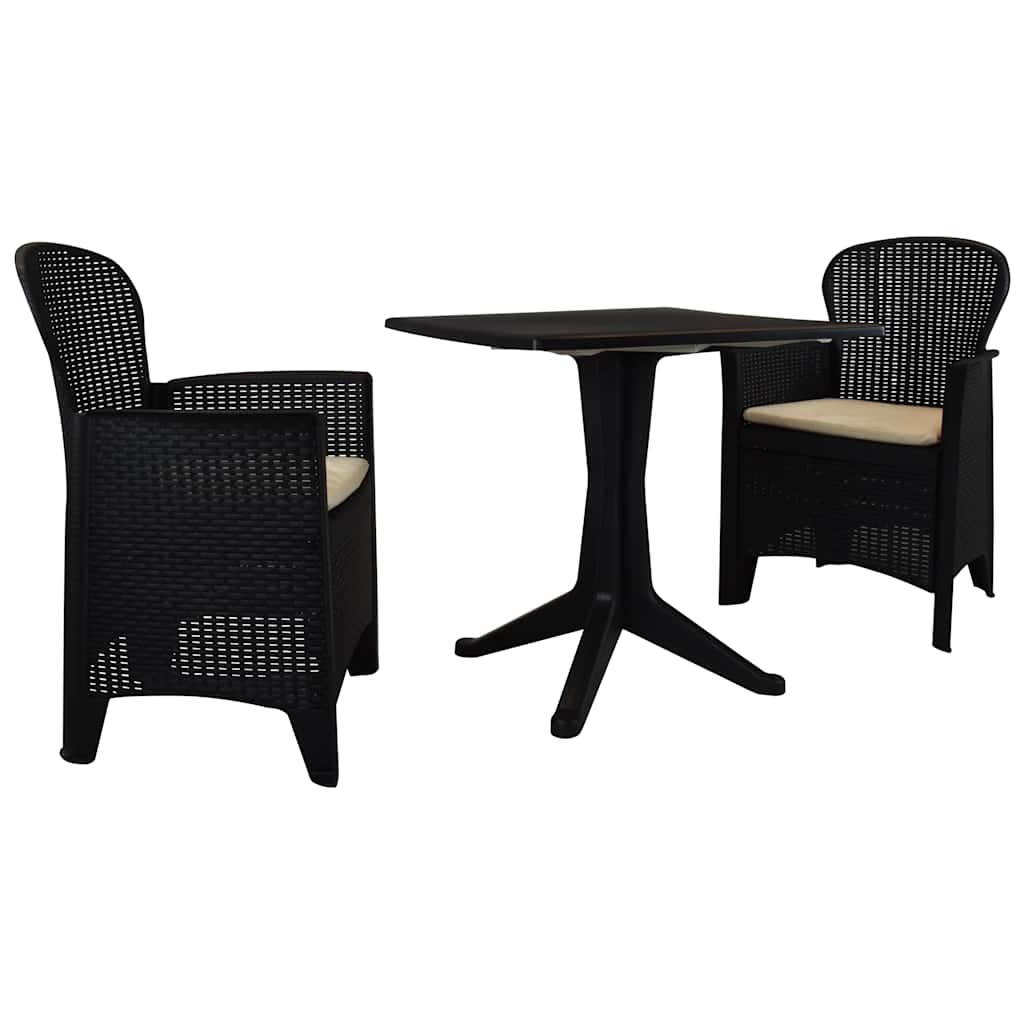 vidaXL 3-delige Bistroset kunststof rattan antracietkleurig