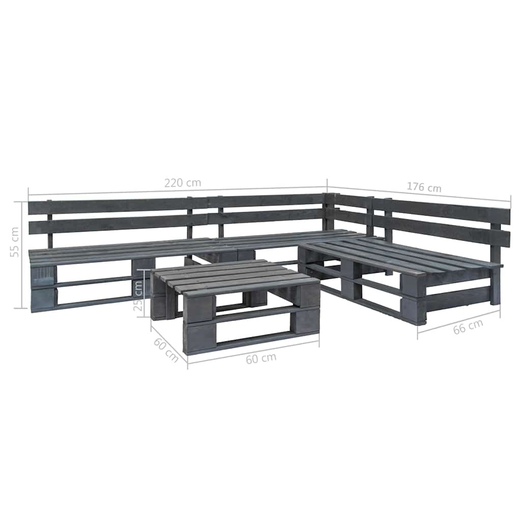 vidaXL 4-delige Loungeset pallet hout grijs